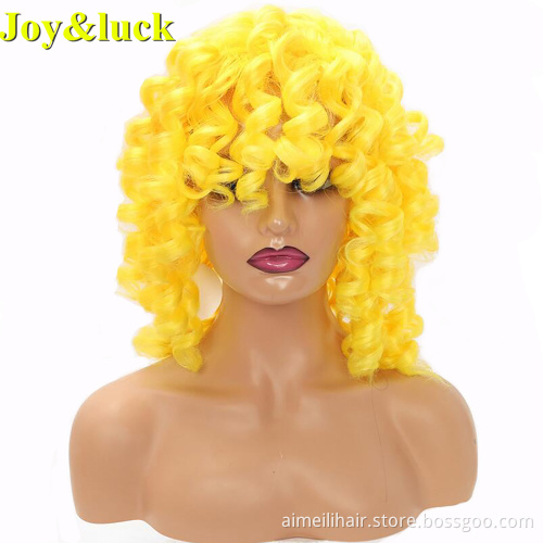 High Quality Blond Wholesale Wigs For Women Shoulder Hair 613 Blonde Short Natural Bouncy Curly Synthetic Ladies Full Hair Wigs